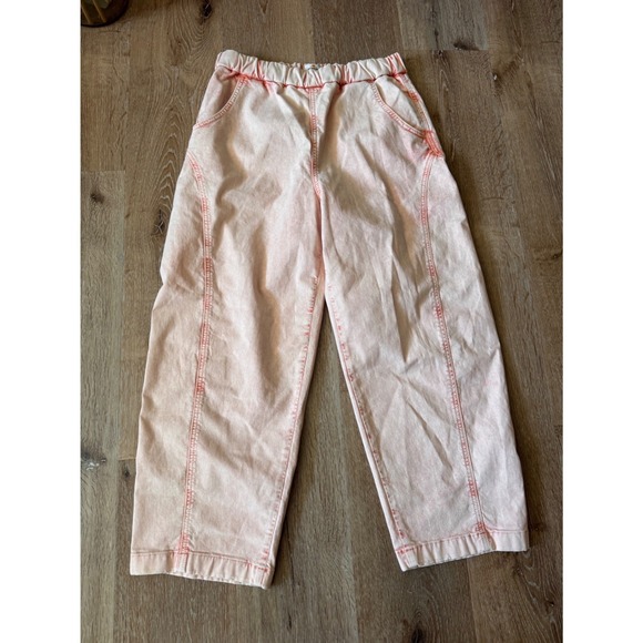 Marine Layer Pants - Marine Layer Orange Peach Acid Wash Barrel Jeans Size M